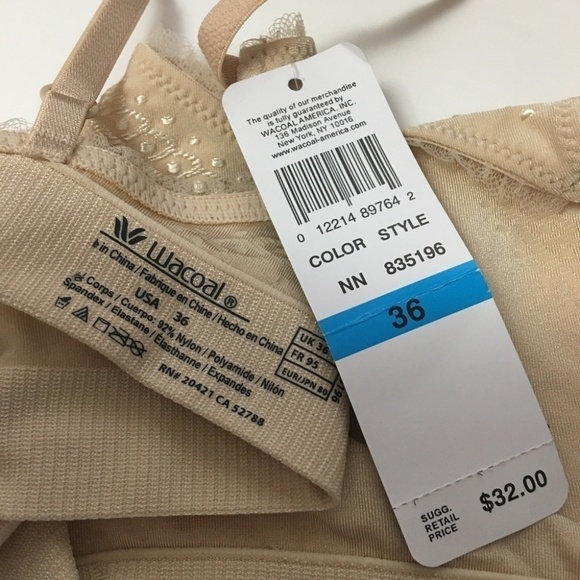 WACOAL Nylon Bra Bralette Unwired Nude Tulle Embellished Lace 36 Unpadded - Picture 6 of 9